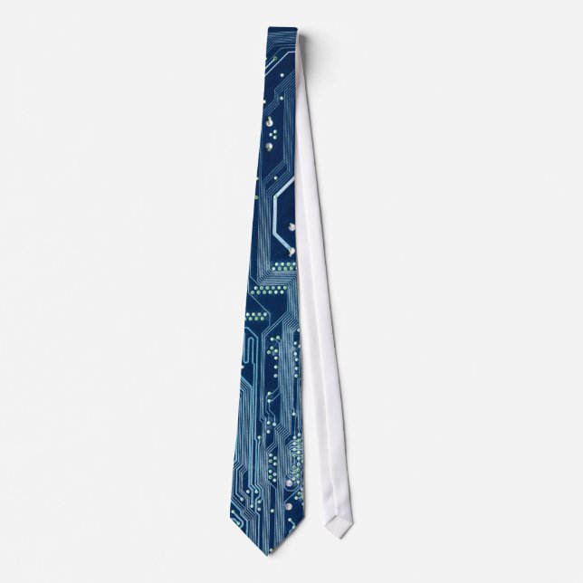 blue electronic circuit board computer pattern tie (Front)