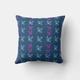 Blue Elegan Green&Pink Leaves  Cushion