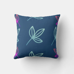 Blue Elegan Green&Pink Leaves  Cushion