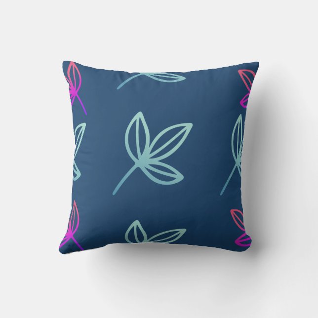 Blue Elegan Green&Pink Leaves  Cushion (Back)