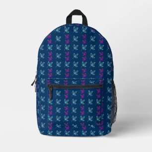 Blue Elegan Green&Pink Leaves Printed Backpack