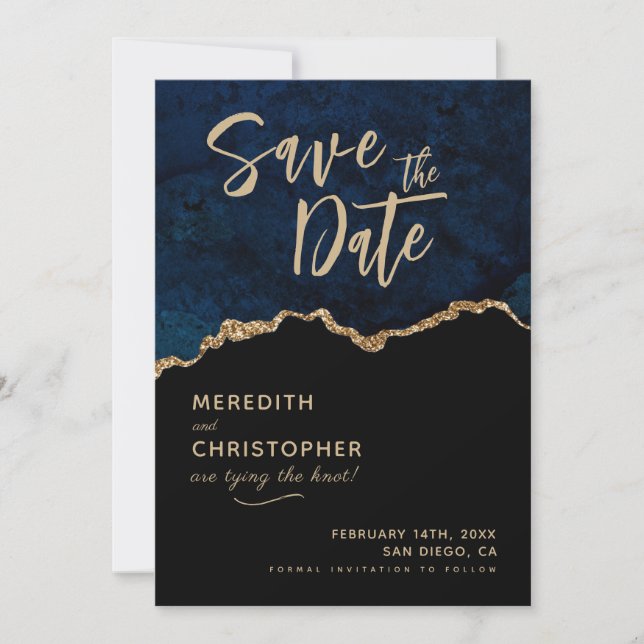Blue Elegance Agate Wedding Save the Date (Front)