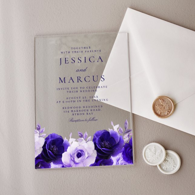 Blue Elegance: Gorgeous Roses Wedding Acrylic Invitations (Creator Uploaded)