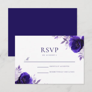 Blue Elegance: Midnight Navy Blue Roses Wedding RSVP Card