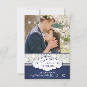 Blue Elegance Photo Save the Date Announcement