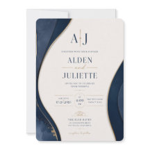 Blue Elegance Royal Wave Wedding Invitation | Navy