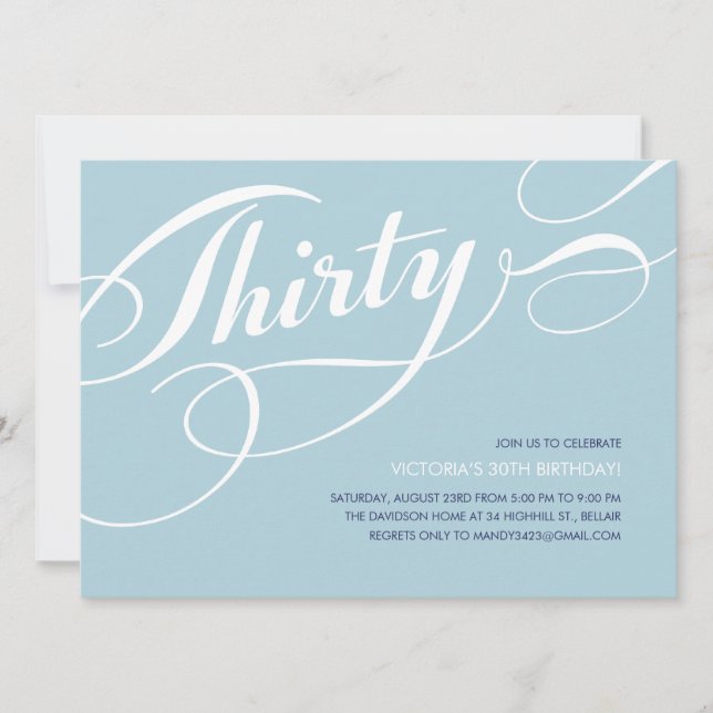 Blue Elegant 30th Birthday Invitations (Front)