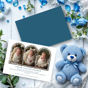 Blue Elegant 3-Photo Collage Arch Newborn  Announcement