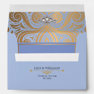 Blue Elegant Artdeco Diamond Gold Wedding Envelope