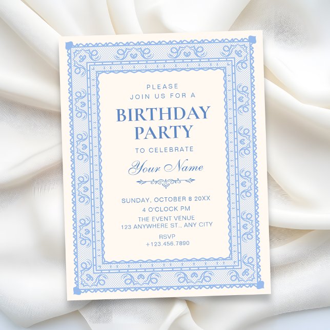 Blue elegant birthday invitation (Creator Uploaded)