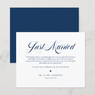 Blue Elegant Bold Calligraphy Just Married Card