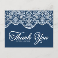 Blue Elegant Botanical Brocade Lace Thank You