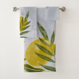 Blue Elegant Botanical Lemon   Bath Towel Set