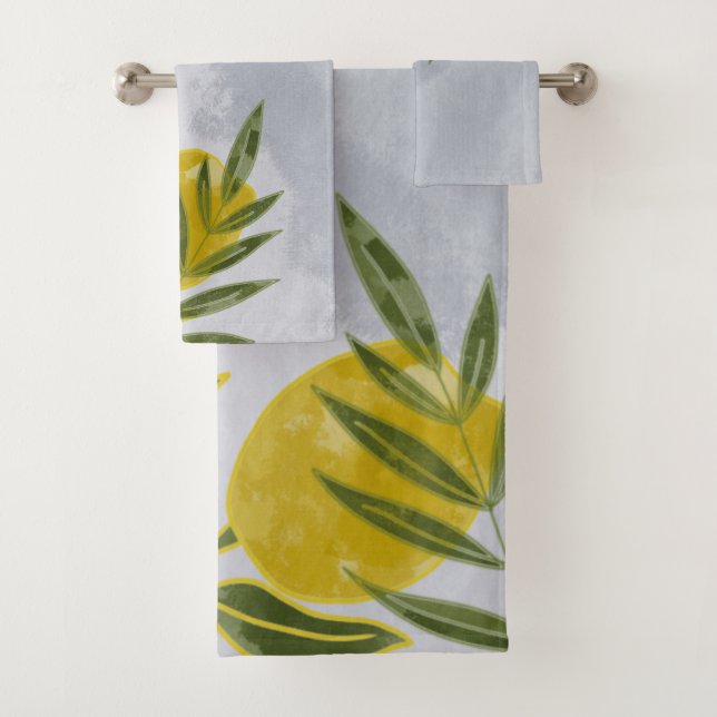 Blue Elegant Botanical Lemon   Bath Towel Set (Insitu)