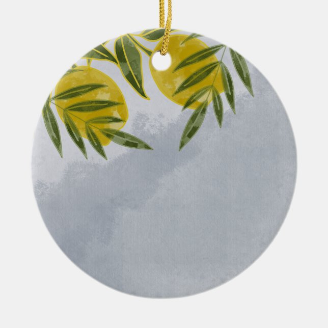 Blue Elegant Botanical Lemon Ceramic Tree Decoration (Front)