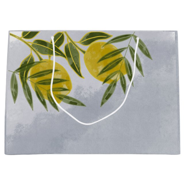 Blue Elegant Botanical Lemon Large Gift Bag (Front)