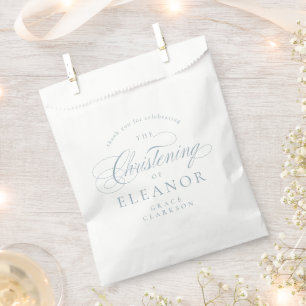 Blue Elegant Calligraphy Christening Thank You Favour Bags
