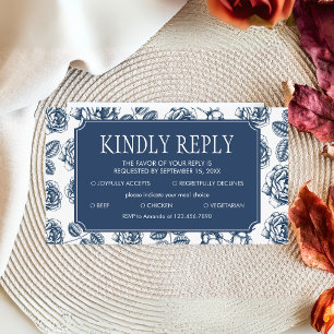 Blue Elegant Chinoiserie Wedding RSVP Enclosure Card