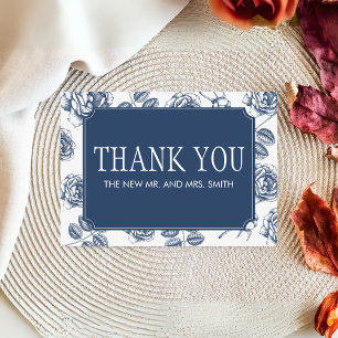 Blue Elegant Chinoiserie Wedding Thank You Card
