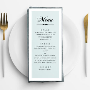 Blue elegant classic calligraphy script wedding menu