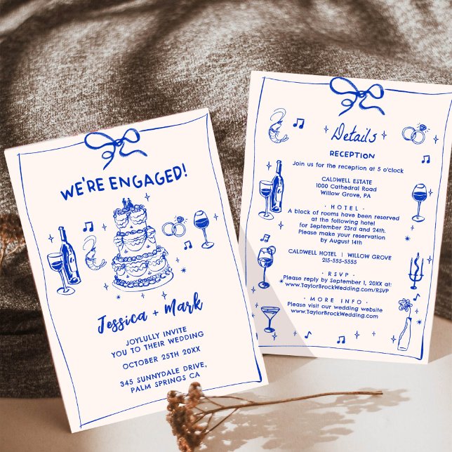 Blue Elegant Cocktail Champagne Wedding Party  Invitation (Creator Uploaded)