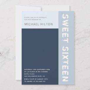 Blue elegant colour block boy sweet sixteen  invit invitation