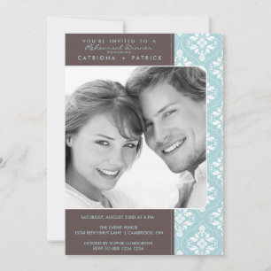 Blue Elegant Damask Photo Rehearsal Dinners Invite