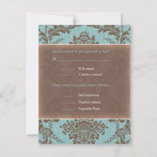 Blue Elegant Damask wedding RSVP Card