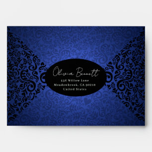 Blue Elegant Dark Damask Pattern Envelope