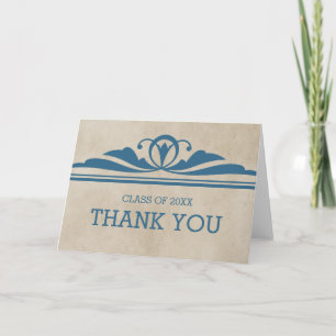 Blue Elegant Deco Graduation Thank You Card