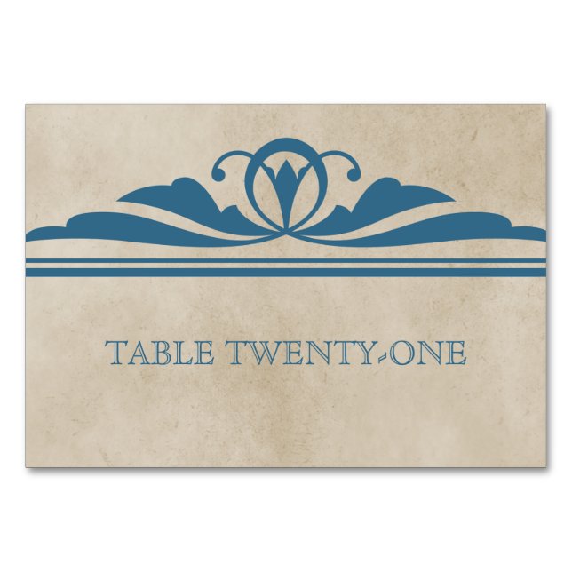 Blue Elegant Deco Table Card (Front)
