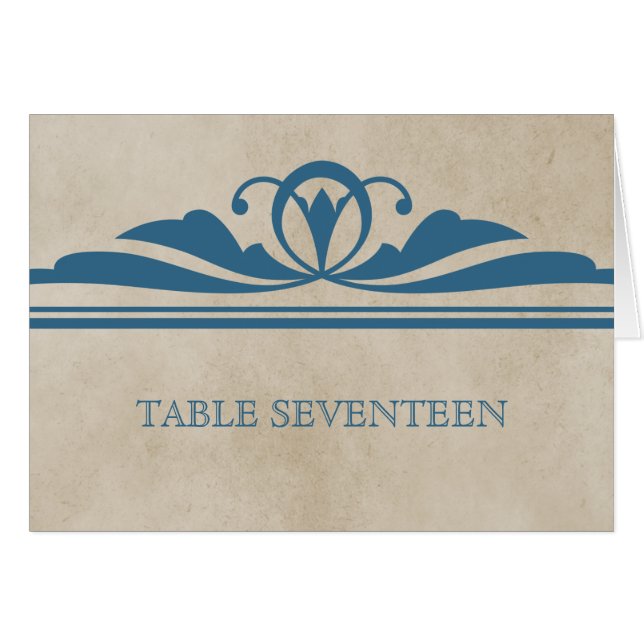Blue Elegant Deco Table Number Card (Front Horizontal)