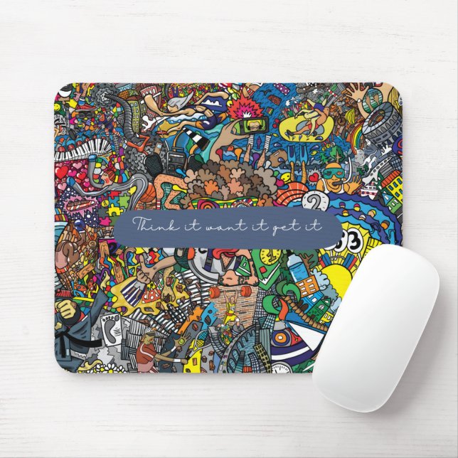 Blue Elegant Doodle Art Motivational Quote Mouse Pad (With Mouse)