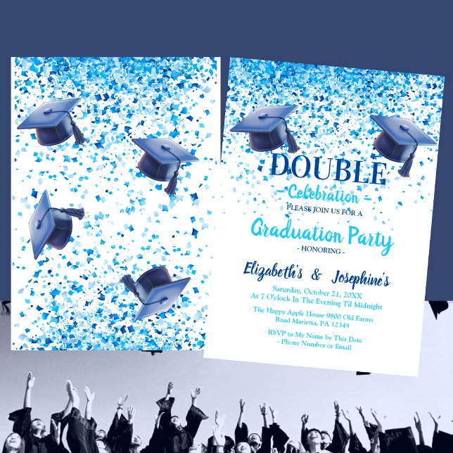 Blue Elegant double  Celebration Graduation Party  Invitation (Creator Uploaded)