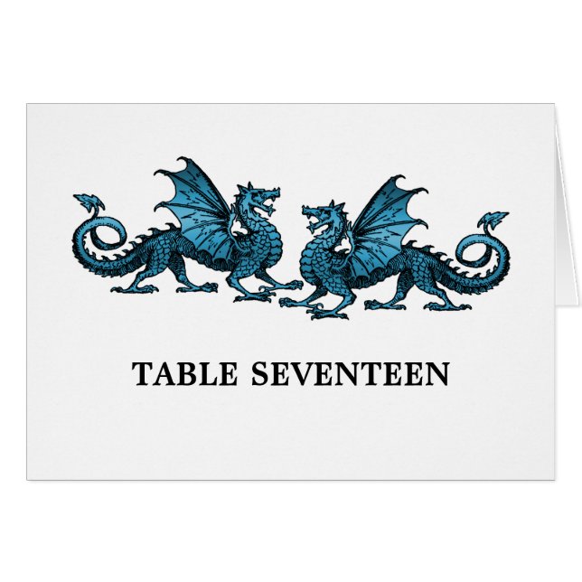 Blue Elegant Dragons Table Number Card (Front Horizontal)
