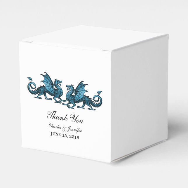 Blue Elegant Dragons Wedding Favour Boxes (Front Side)