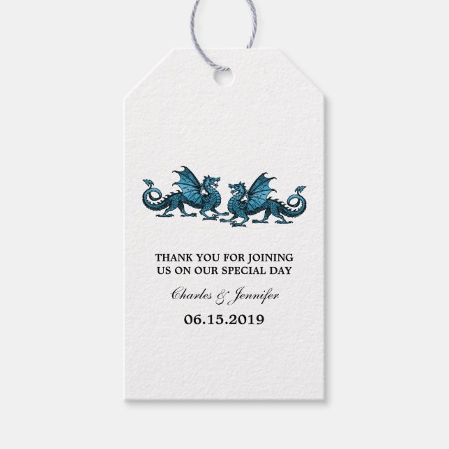 Blue Elegant Dragons Wedding Gift Tags (Front)