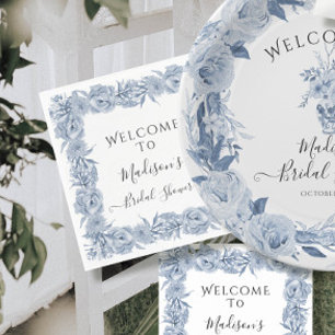 Blue Elegant Floral Chinoiserie Bridal Shower Napkin