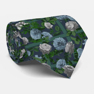 Blue Elegant Floral Roses Tie