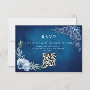 Blue Elegant floral summer wedding RSVP Card