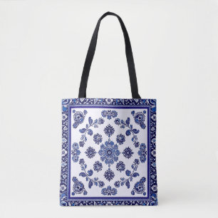 Blue Elegant Floral Tote Bag   Stylish & Versatile