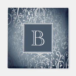 Blue Elegant Flourish Monogram Magnet