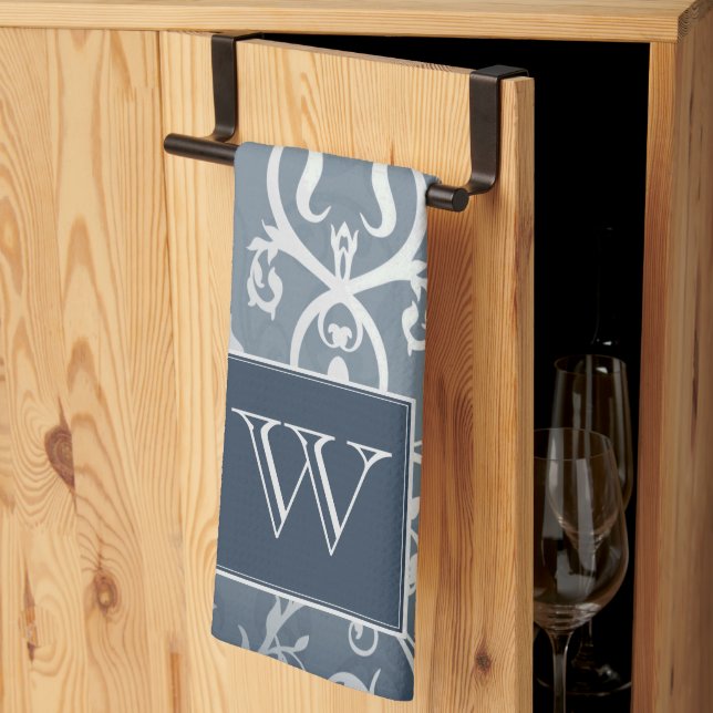 Blue Elegant Flourish Monogram Towel (Thirds Fold)