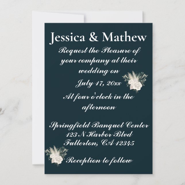 Blue Elegant Flower Floral Wedding Invitation (Front)