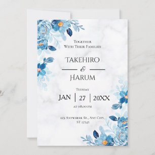 Blue Elegant flower summer wedding Invitation