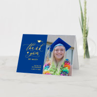 Blue Elegant Gold Script Graduation Thank You