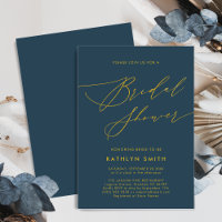 Blue Elegant Gold Script Minimalist Bridal Shower