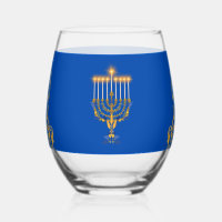 Blue Elegant Hanukkah Golden Menorah