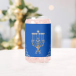 Blue Elegant Hanukkah Silver Menorah Can Glass<br><div class="desc">Enhance the presentation of beverages with a can glass design that features a blue background, an ornamental illustration, a menorah, and a monogram for a family name initial on the back. The design allows for convenience and ease of personalization with minimal effort required. This beer can glass is suitable for...</div>