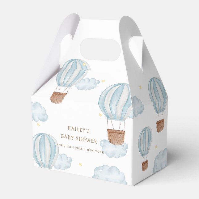 Blue Elegant Hot Air Balloon Cloud Boy Baby Shower Favour Box (Front Side)